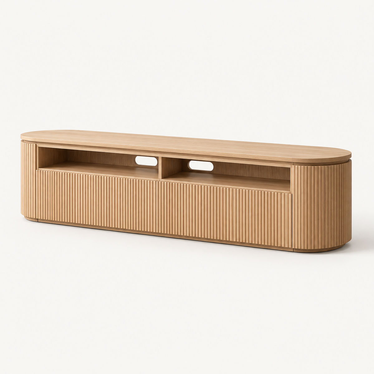 Storage TV Stand with Curved Corners and Ribbed Panels