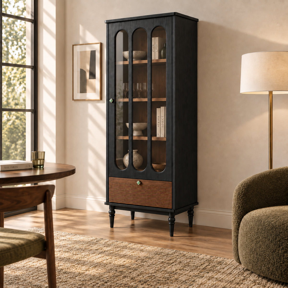 French Vintage Glass Wine Display Cabinet
