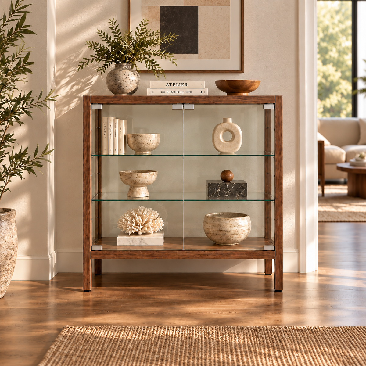Low Solid Wood Glass Display Cabinet