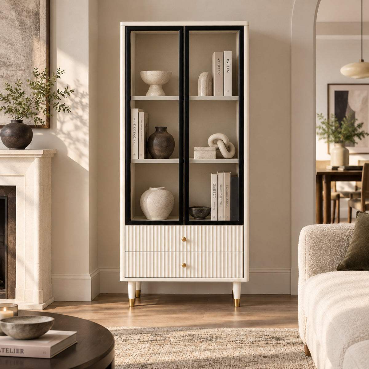 Narrow Glass Bookcase with Display Storage