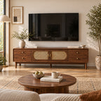 Faux Rattan Door TV Cabinet with Drawer Storage