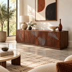 Art‑Carved Solid Wood TV Cabinet with Storage Doors