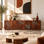 Art‑Carved Solid Wood TV Cabinet with Storage Doors