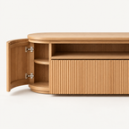 Storage TV Stand with Curved Corners and Ribbed Panels