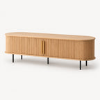 Oak TV Stand with Roll-Up Door