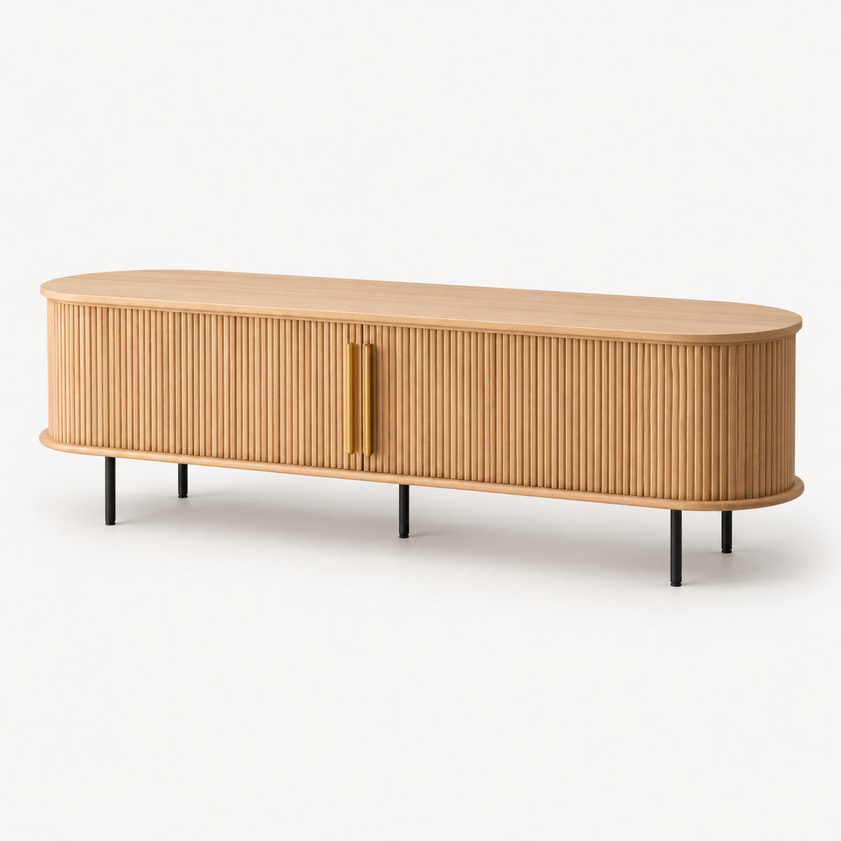 Oak TV Stand with Roll-Up Door