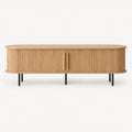 Oak TV Stand with Roll-Up Door
