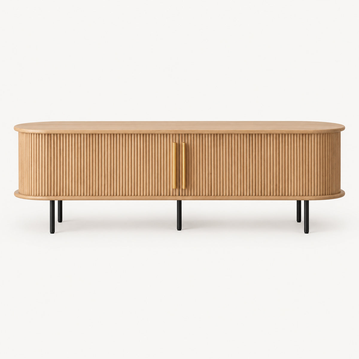 Oak TV Stand with Roll-Up Door
