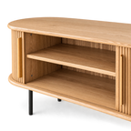 Oak TV Stand with Roll-Up Door