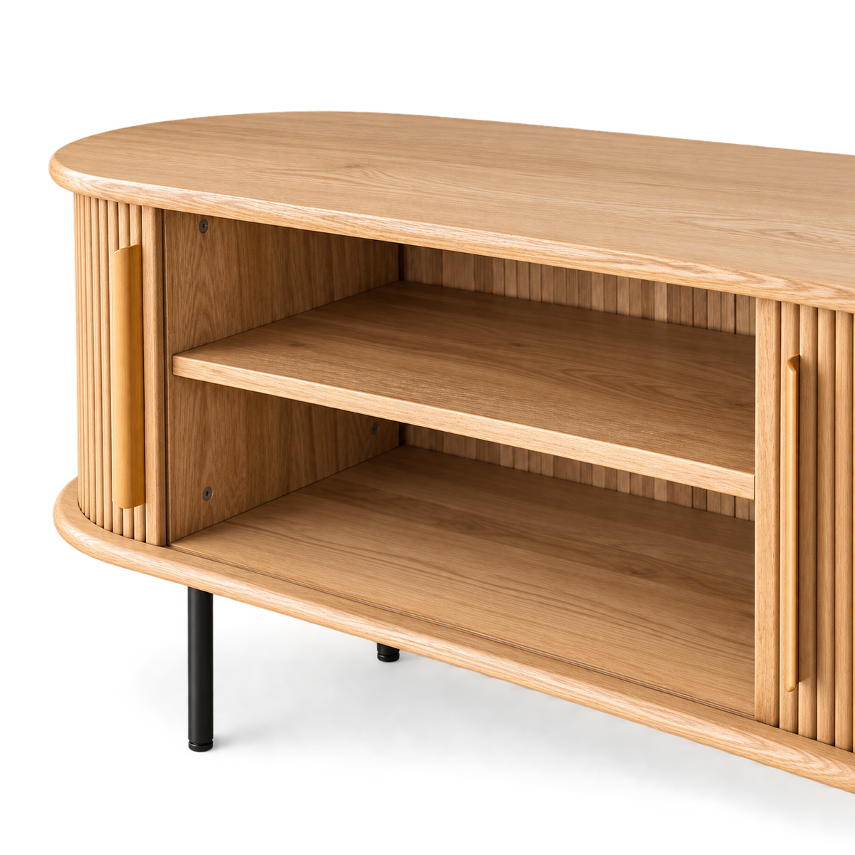 Oak TV Stand with Roll-Up Door