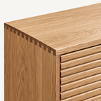 French oak TV cabinet with drawers and closed-door design