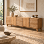 French oak TV cabinet with drawers and closed-door design