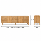 French oak TV cabinet with drawers and closed-door design