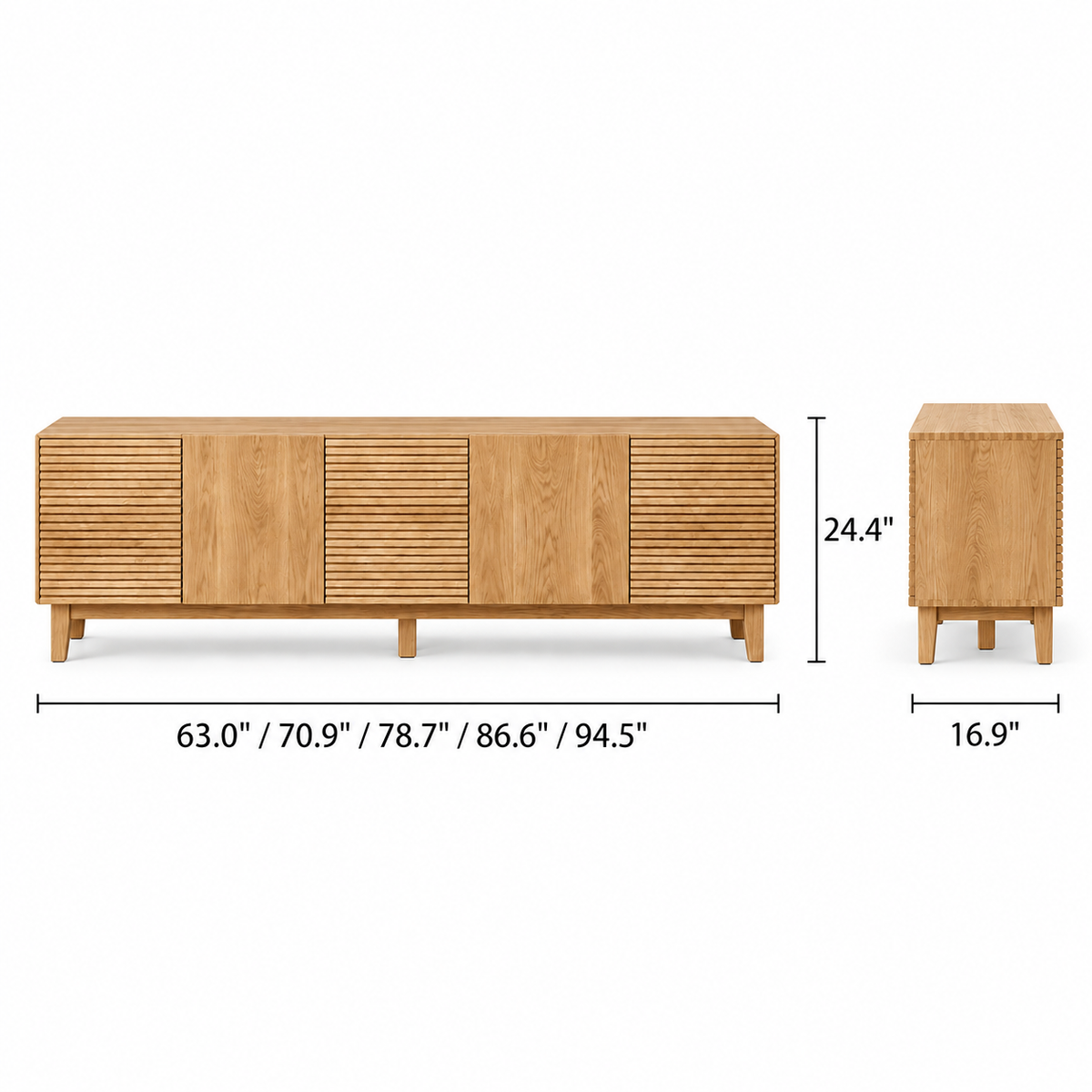 French oak TV cabinet with drawers and closed-door design