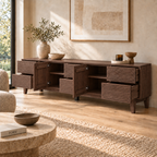 French oak TV cabinet with drawers and closed-door design