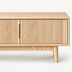 Nordic Ash Wood TV Stand with Fluted Sliding Doors