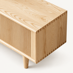 Nordic Ash Wood TV Stand with Fluted Sliding Doors