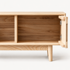 Nordic Ash Wood TV Stand with Fluted Sliding Doors