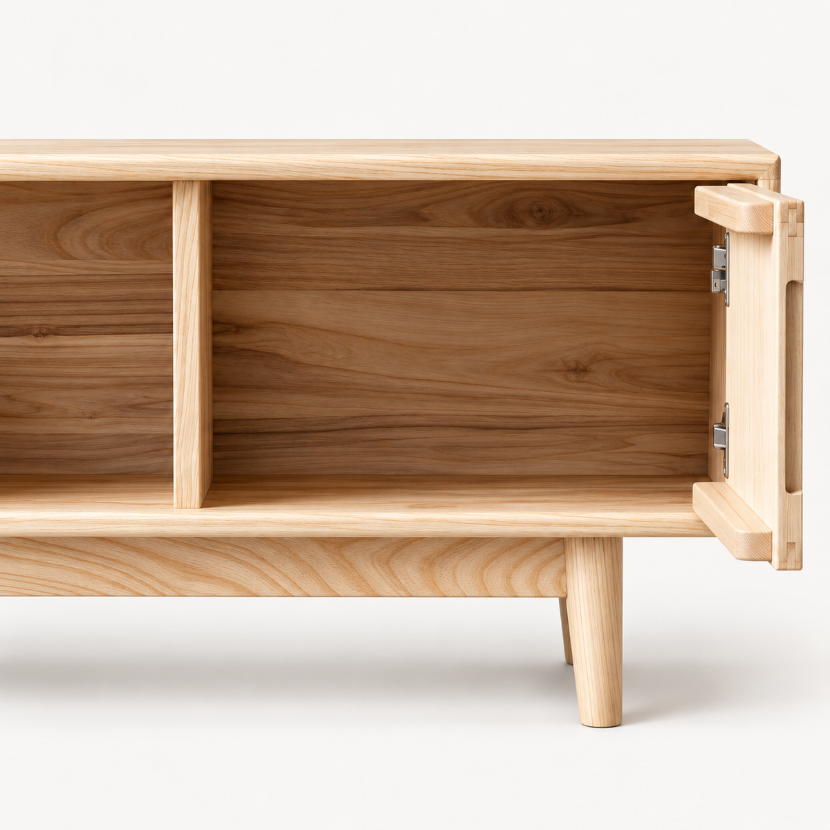 Nordic Ash Wood TV Stand with Fluted Sliding Doors