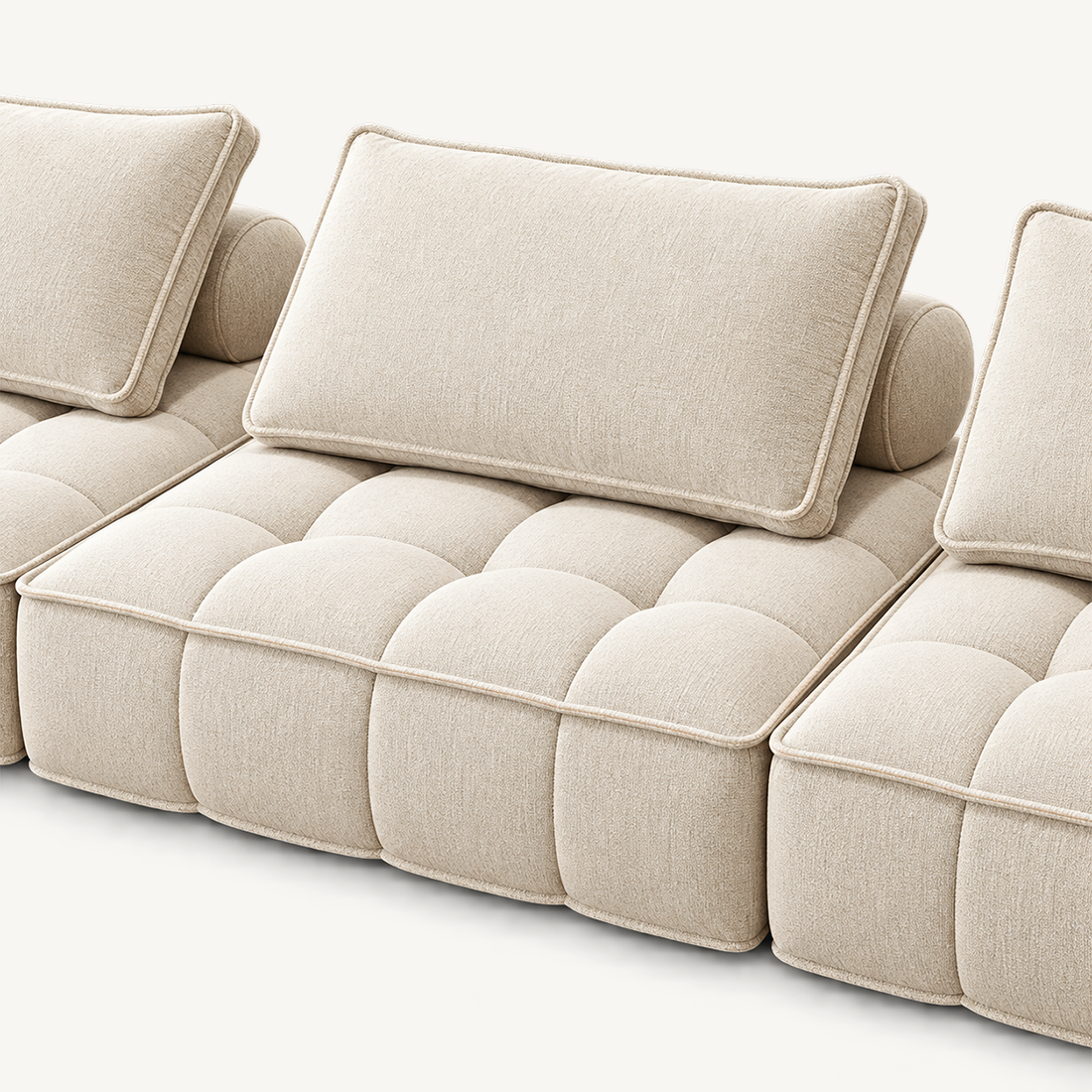Grid-Tufted Modular Fabric Sofa