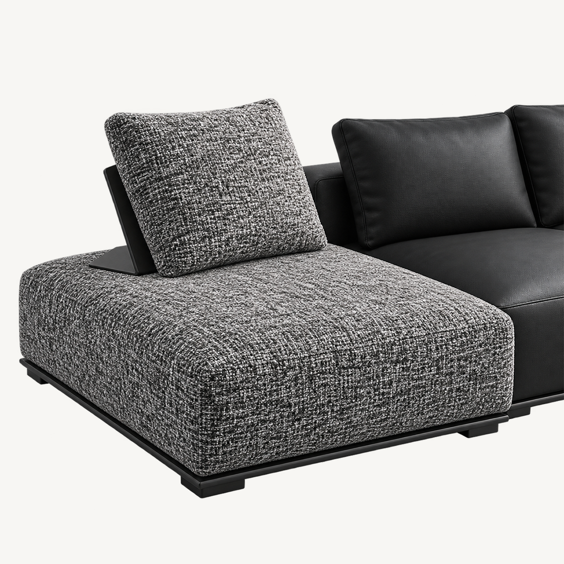 Low-Profile Leather and Fabric Modular Sofa