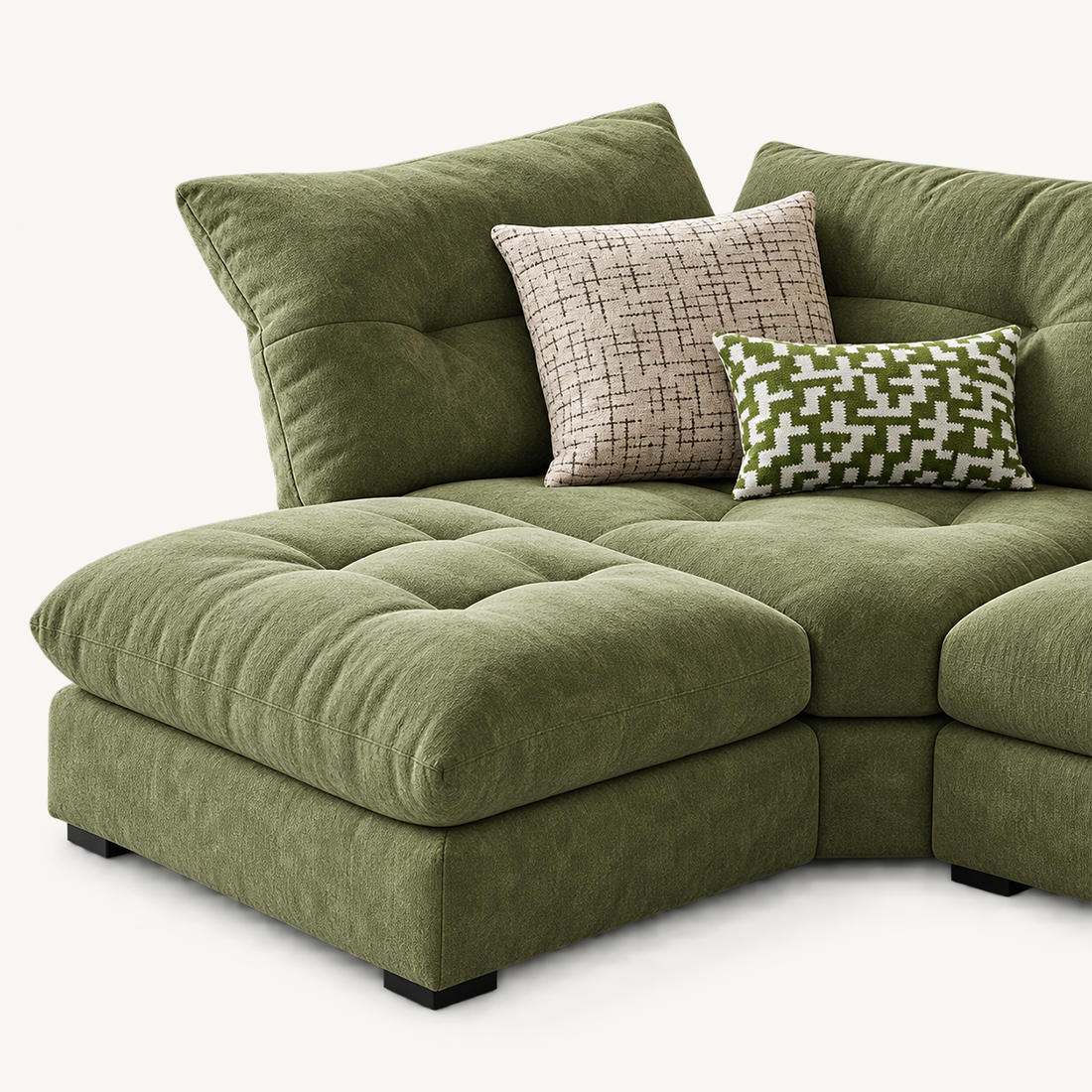 Green Curved Fabric Sofa with Adjustable Backrest