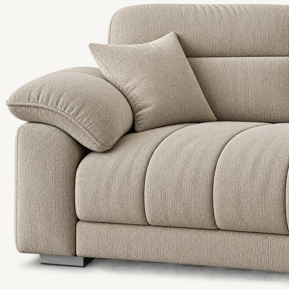 Cream L-Shaped Fabric Sofa with Removable Covers