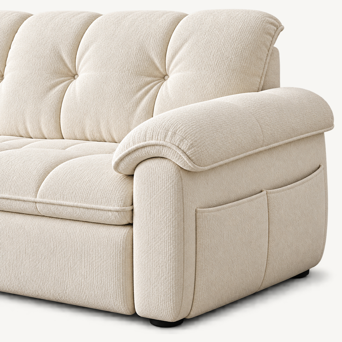 Tufted Fold-Out Sofa Bed with Side Pockets