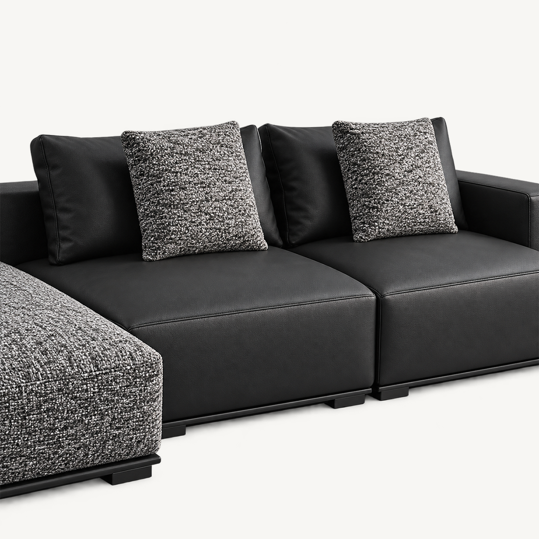 Low-Profile Leather and Fabric Modular Sofa