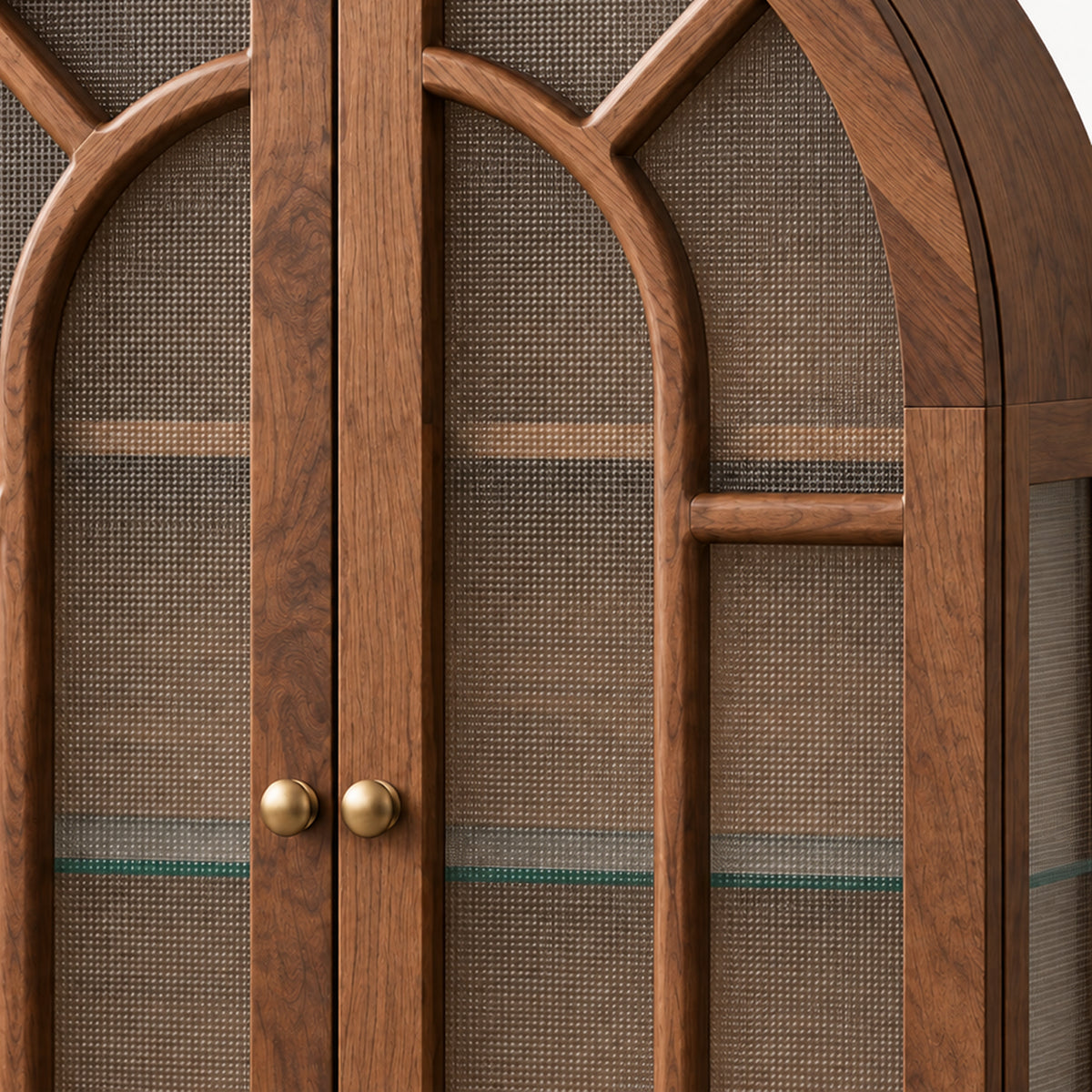 French Vintage Solid Wood Sideboard with Glass Details