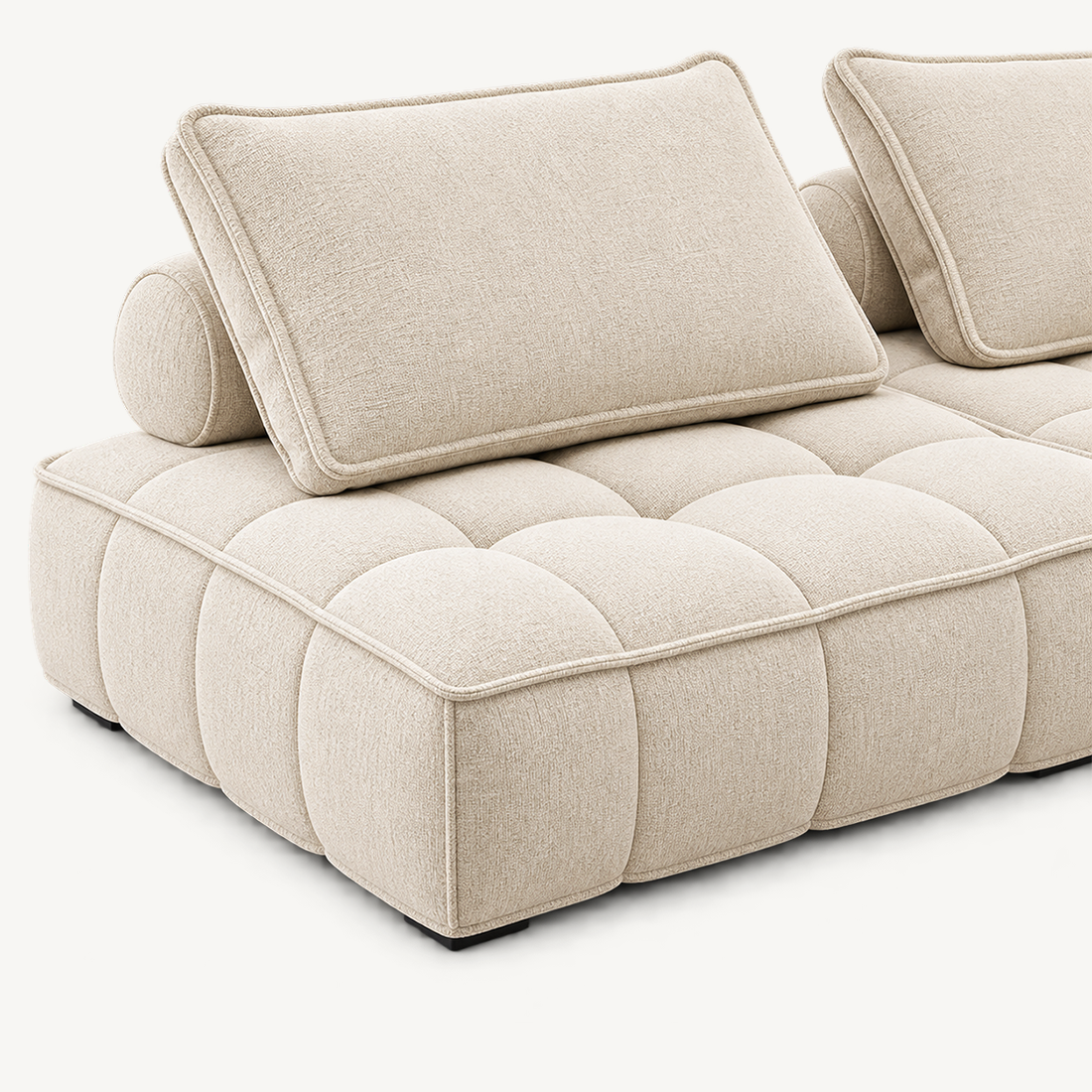 Grid-Tufted Modular Fabric Sofa