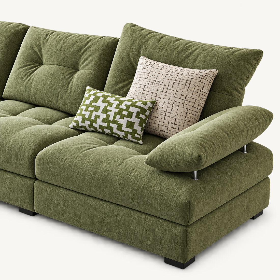 Green Curved Fabric Sofa with Adjustable Backrest