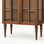 French Vintage Solid Wood Sideboard with Glass Details
