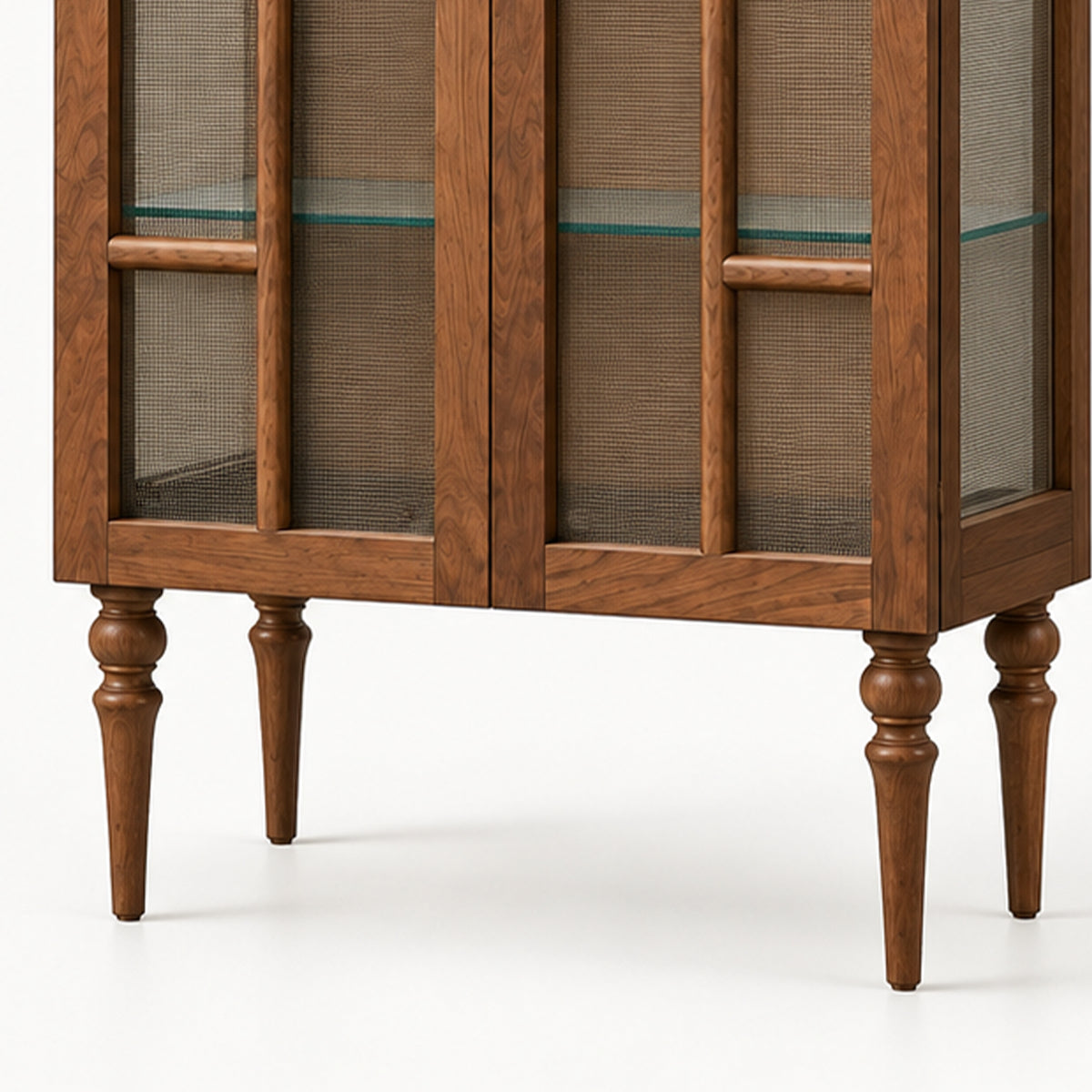 French Vintage Solid Wood Sideboard with Glass Details