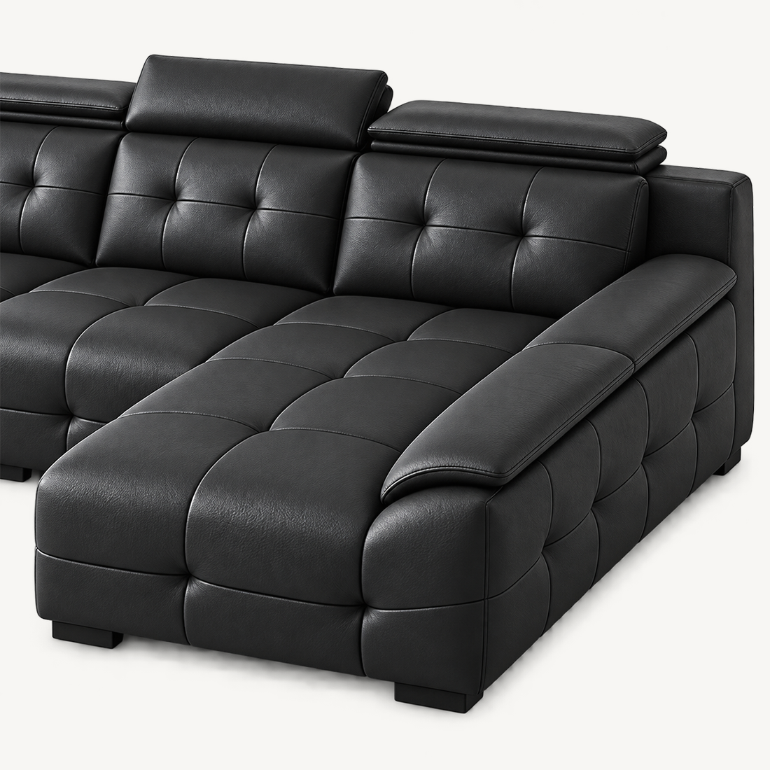 Cowhide Sectional Sofa with Adjustable Headrests