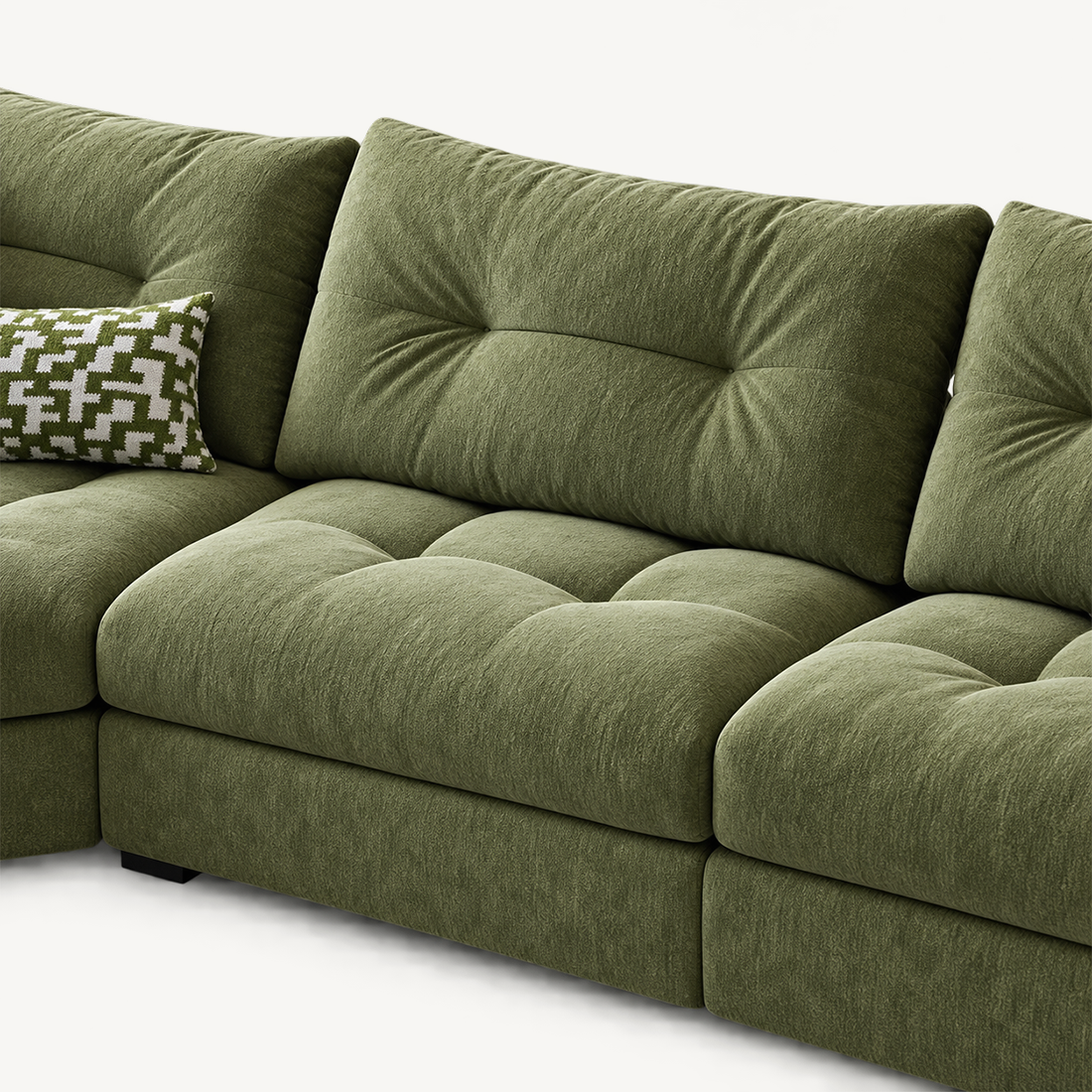Green Curved Fabric Sofa with Adjustable Backrest