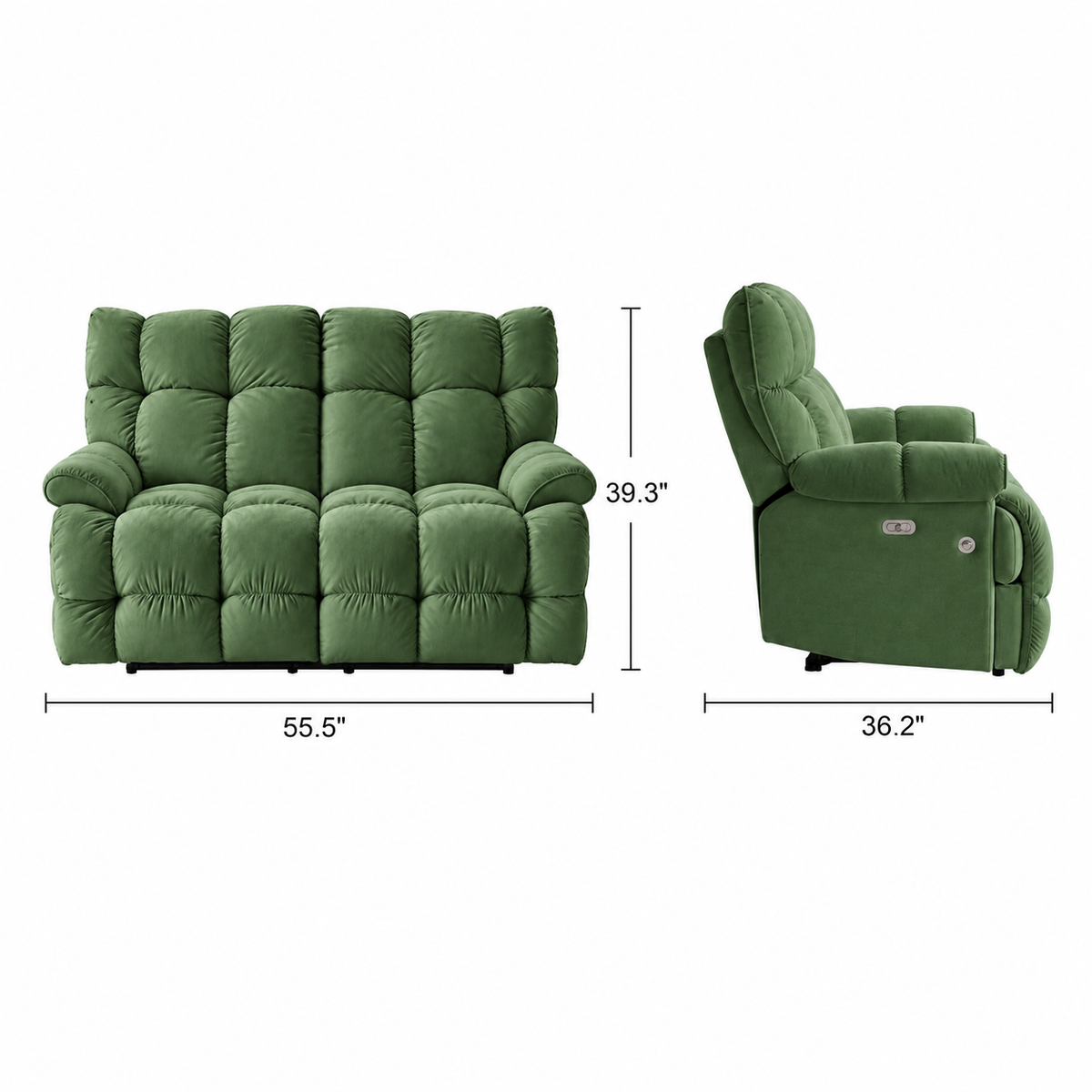 55.5" Lay-Flat Fabric Power Reclining Loveseat