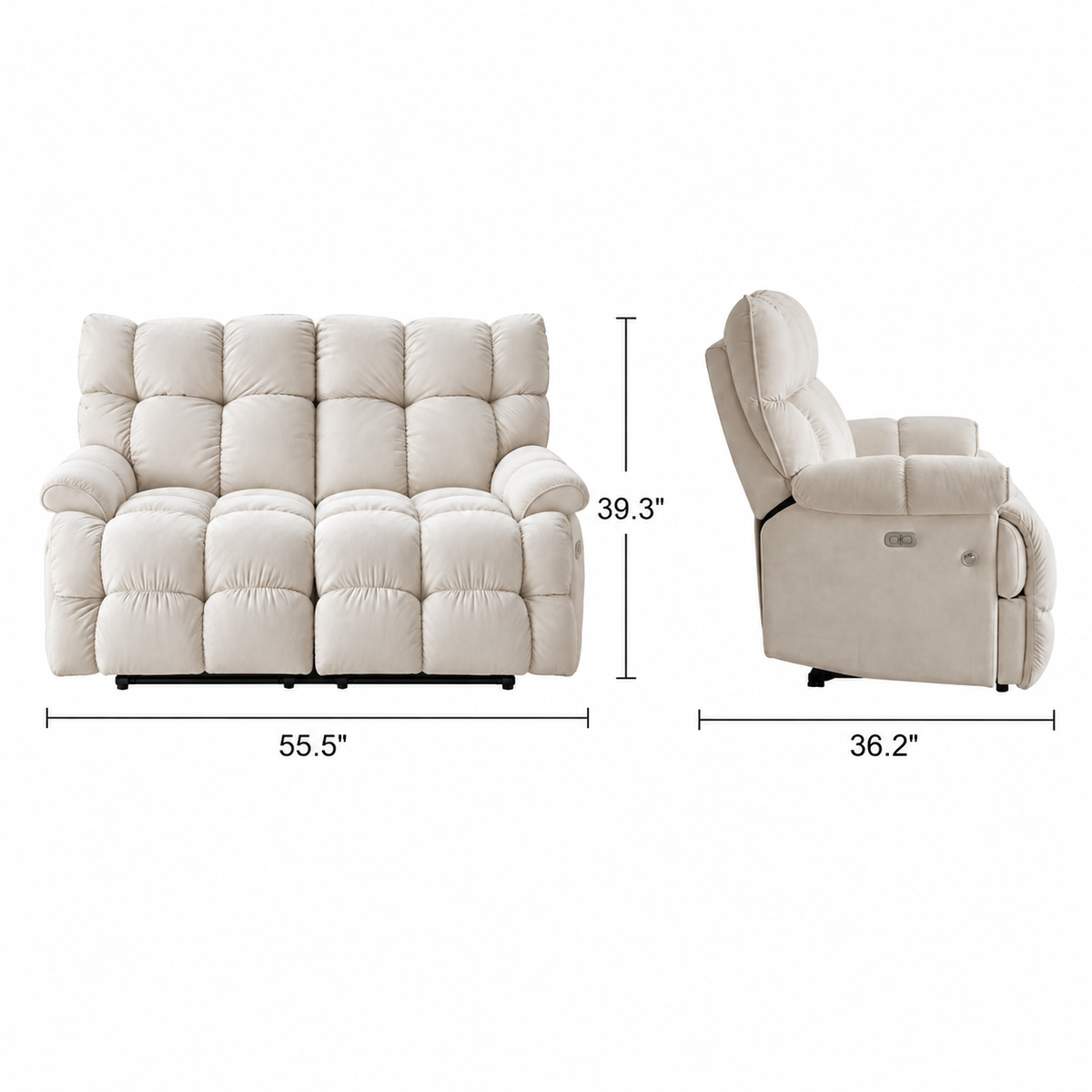 55.5" Lay-Flat Fabric Power Reclining Loveseat
