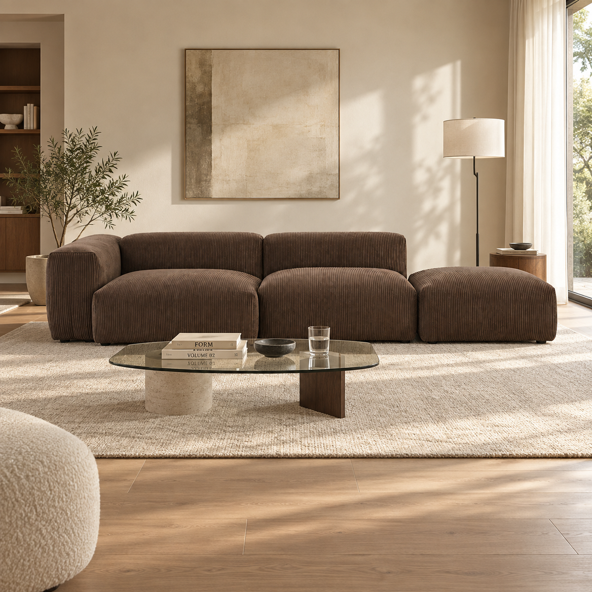 95.6" Mid-Century Modern Corduroy Modular Sofa