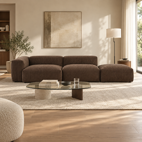 95.6" Mid-Century Modern Corduroy Modular Sofa