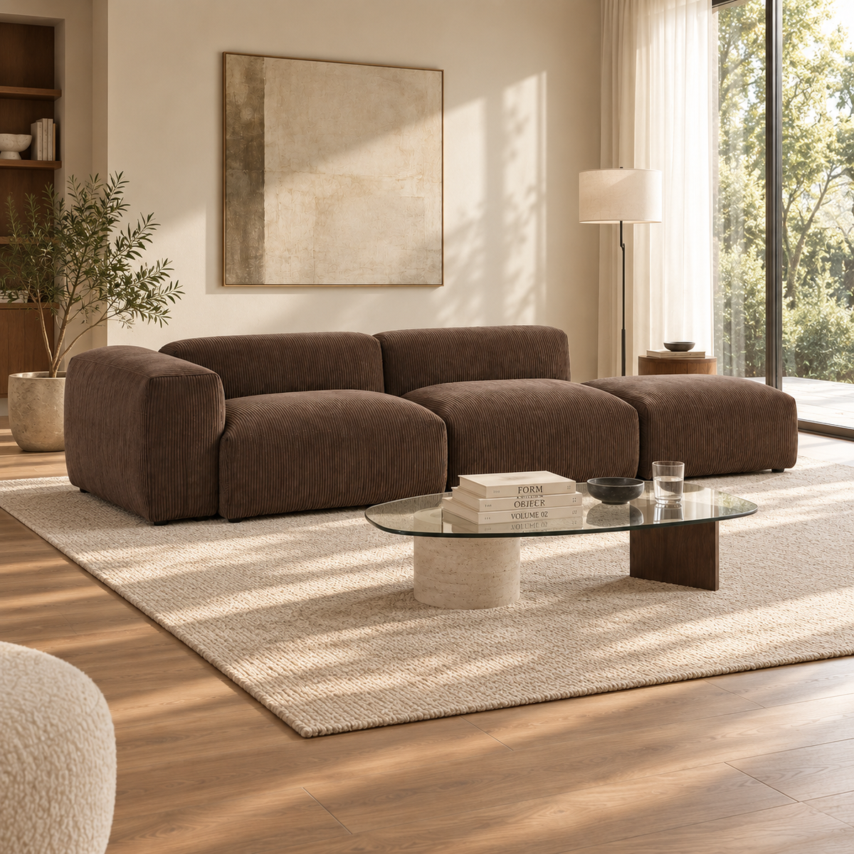 95.6" Mid-Century Modern Corduroy Modular Sofa