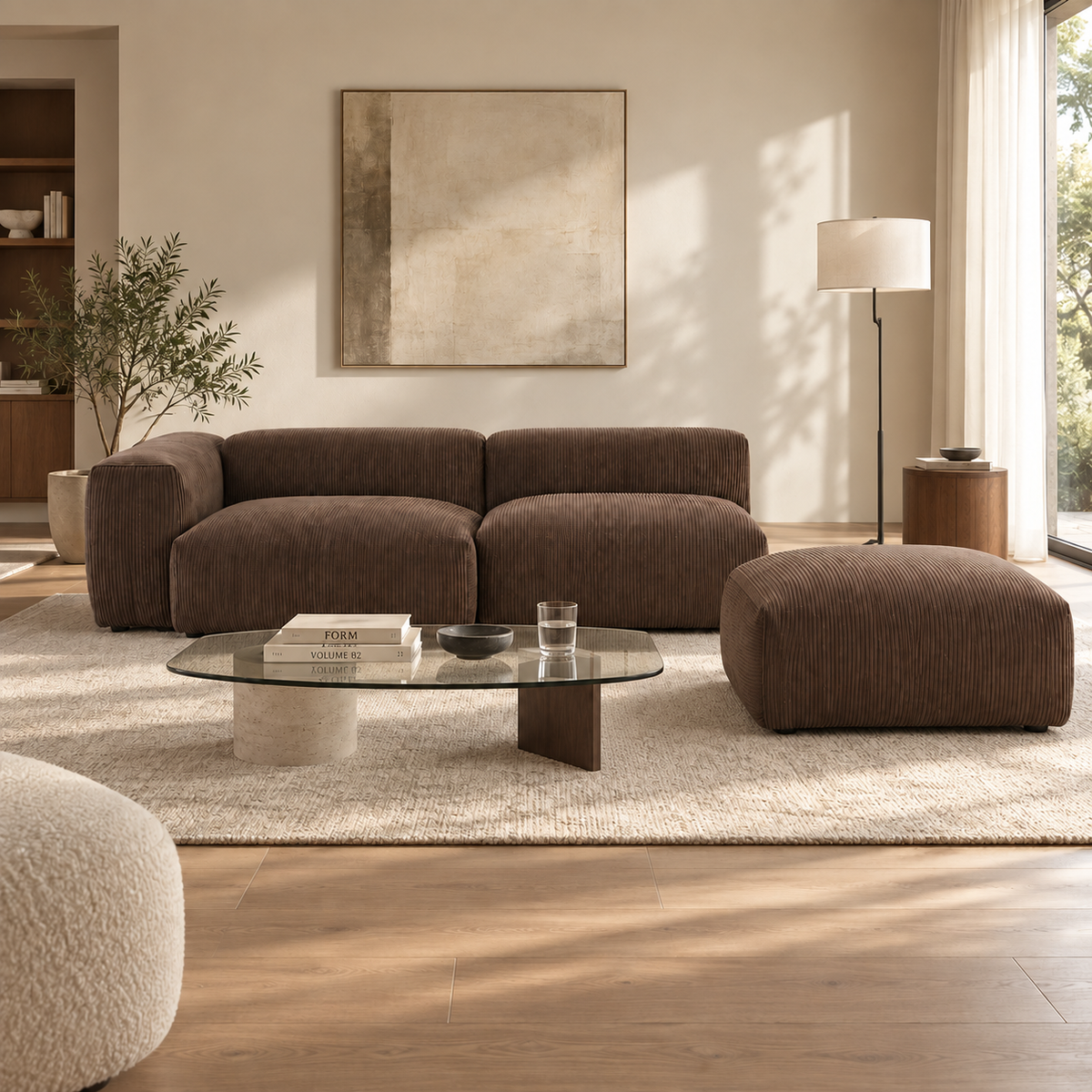 95.6" Mid-Century Modern Corduroy Modular Sofa