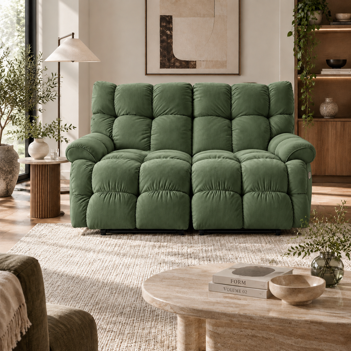 55.5" Lay-Flat Fabric Power Reclining Loveseat