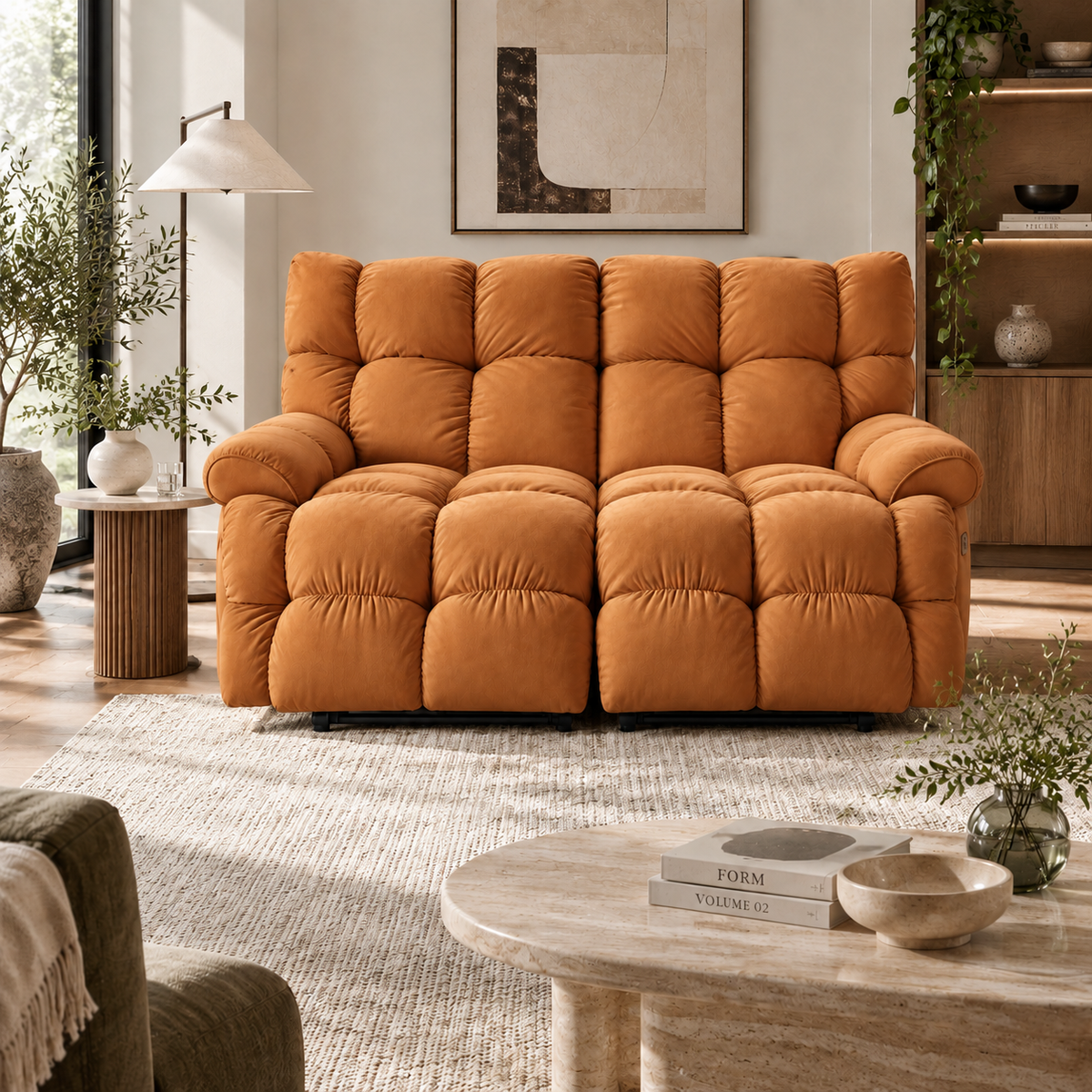 55.5" Lay-Flat Fabric Power Reclining Loveseat