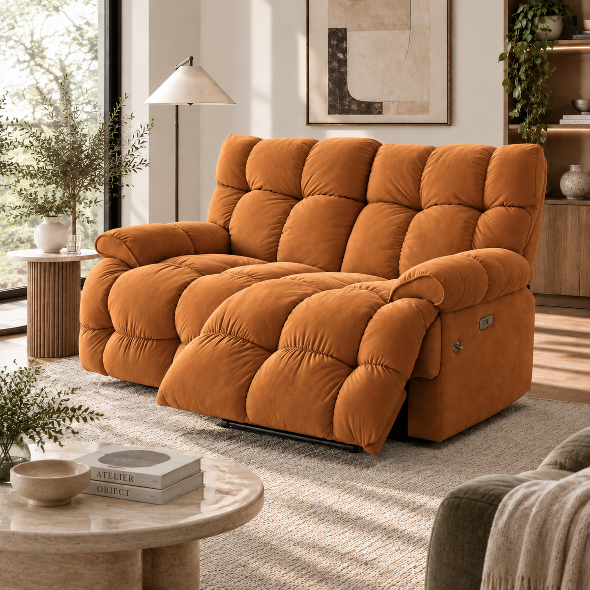 55.5" Lay-Flat Fabric Power Reclining Loveseat