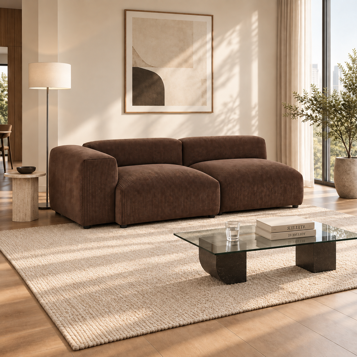 95.6" Mid-Century Modern Corduroy Modular Sofa