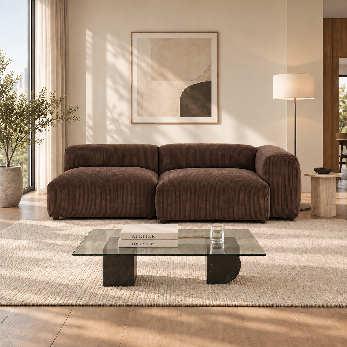 95.6" Mid-Century Modern Corduroy Modular Sofa