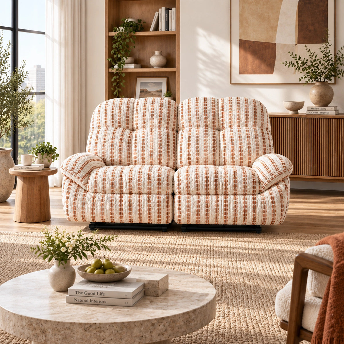 59" Striped Fabric Wall-Hugger Power Reclining Loveseat