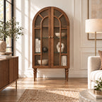 French Vintage Solid Wood Sideboard with Glass Details