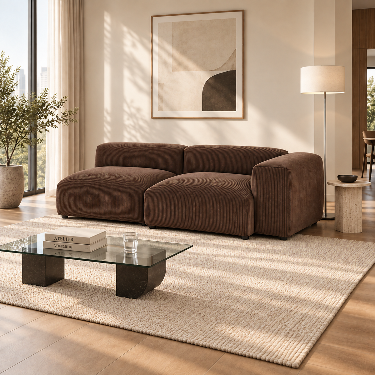 95.6" Mid-Century Modern Corduroy Modular Sofa